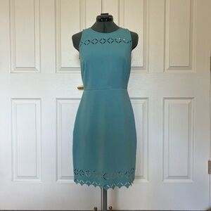 Ann Taylor LOFT Sky Blue Laser Cut Out Sleeveless Sheath Dress Size 0